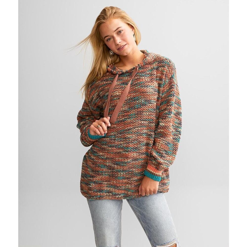 O'NEIL Multicolored Marled Knit Colorful Long Sleeve Hooded Baileigh Sweatshirt